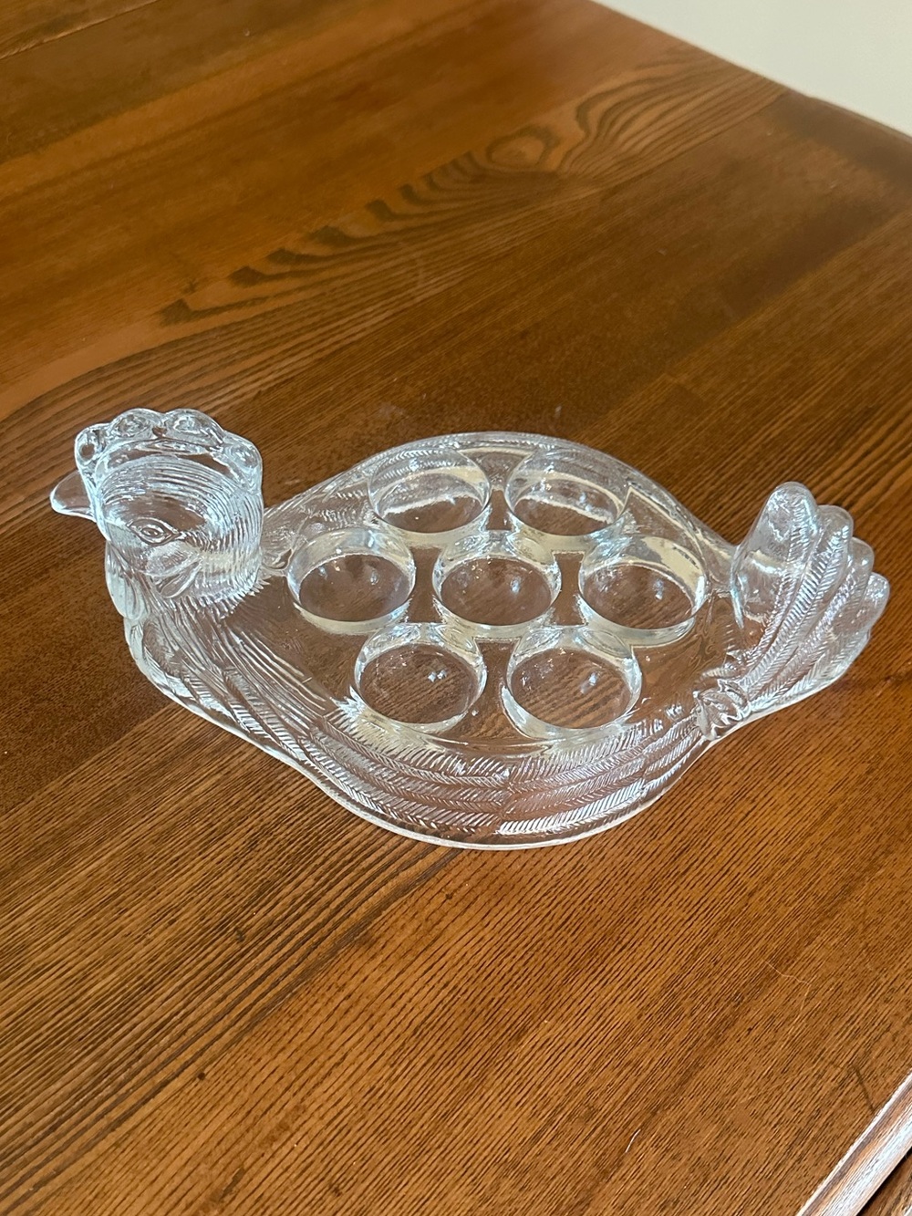 Vintage clear pressed glass chicken hen egg plate HTF